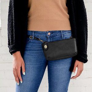 JOY SUSAN Mini Zipper Crossbody Wristlet Clutch Wallet NWT Vegan Leather Black